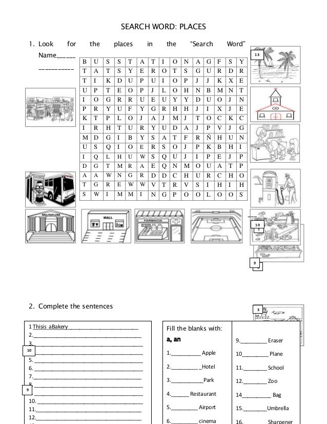 Search word activity places