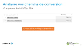 Analyser vos chemins de conversion
Mais on peut affiner par mots clés !
Complémentarité SEO - SEA
41
 