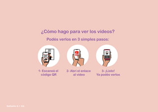 ¿Cómo hago para ver los videos?
Podés verlos en 3 simples pasos:
1- Escaneá el
código QR
2- Abrí el enlace
al video
3- ¡Listo!
Ya podés verlos
Señario II • 56
 