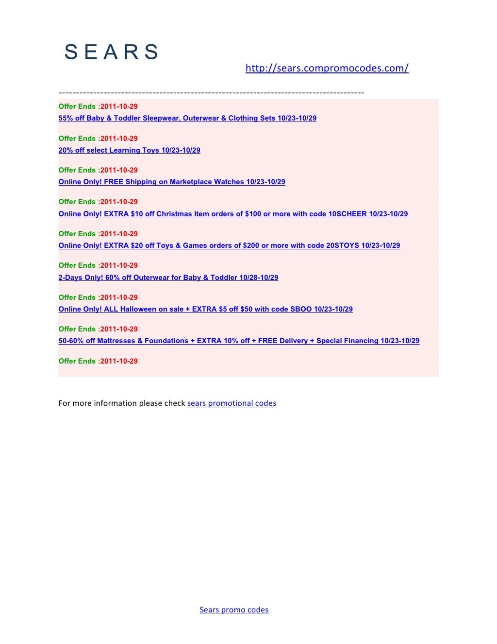 Sears promo codes