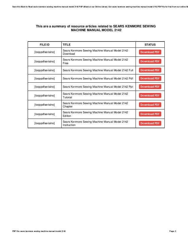 Sears kenmore sewing machine manual model 2142