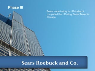 Sears Roebuck and Co.
Sears made history in 1974 when it
completed the 110-story Sears Tower in
Chicago.
Phase III
 