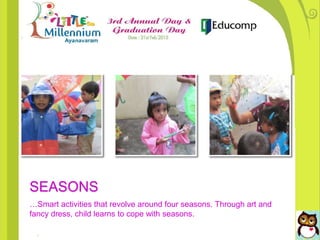 SEASONS
…Smart activities that revolve around four seasons. Through art and
fancy dress, child learns to cope with seasons.
 