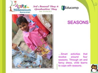 …Smart activities that
revolve around four
seasons. Through art and
fancy dress, child learns
to cope with seasons.
SEASONS
 