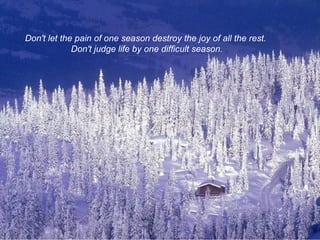 Don't let the pain of one season destroy the joy of all the rest. Don't judge life by one difficult season. 