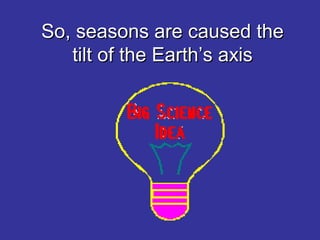 So, seasons are caused theSo, seasons are caused the
tilt of the Earth’s axistilt of the Earth’s axis
 