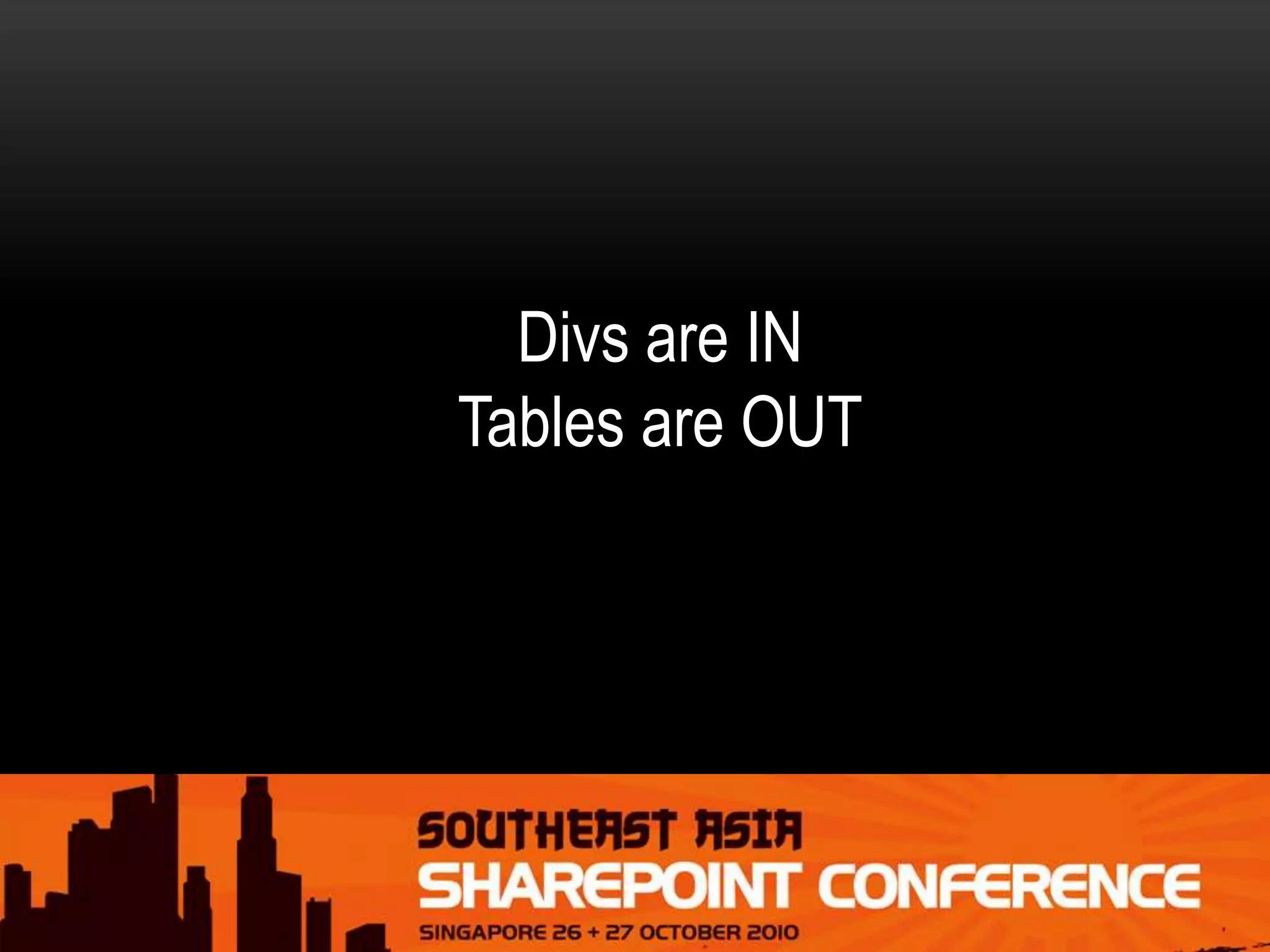 Divs are IN
Tables are OUT
 