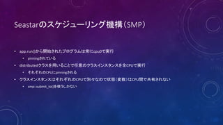 SeastarΥ`󥰙CSMP
? app.run()_ʼ줿ץϳcpu0ǌg
? pinningƤ
? distributed饹ä뤳ȤΥ饹󥹥󥹤ȫCPUǌg
? 줾CPUpinning
? 饹󥹥󥹤Ϥ줾CPUǄeʤΤ״BCPUgǹФʤ
? smp::submit_to()ʹʤ
 