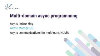 Multi-domain async programming
Async networking
Async storage I/O
Async communications for multi-core, NUMA
 
