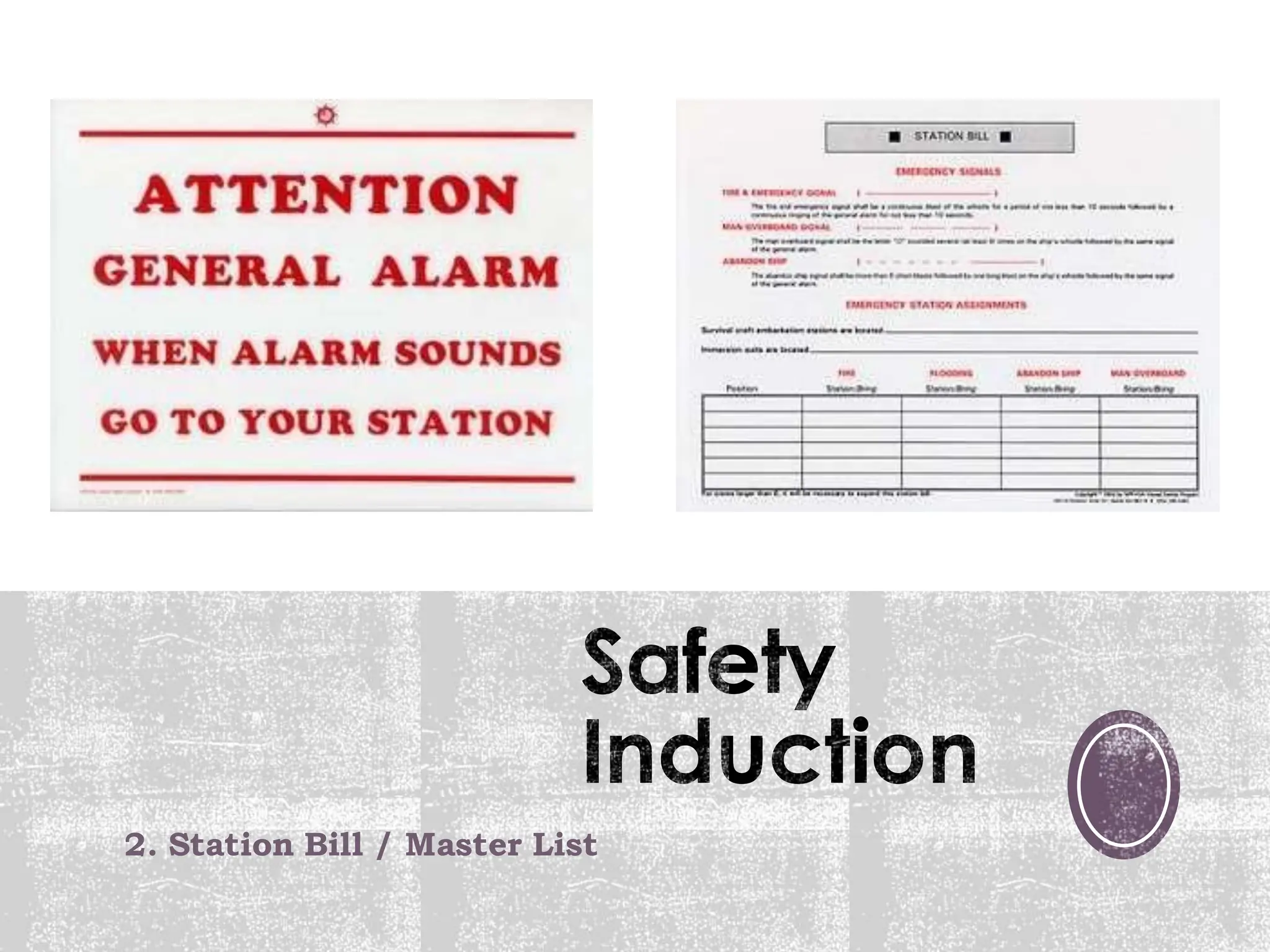 Safety
Induction
2. Station Bill / Master List
 
