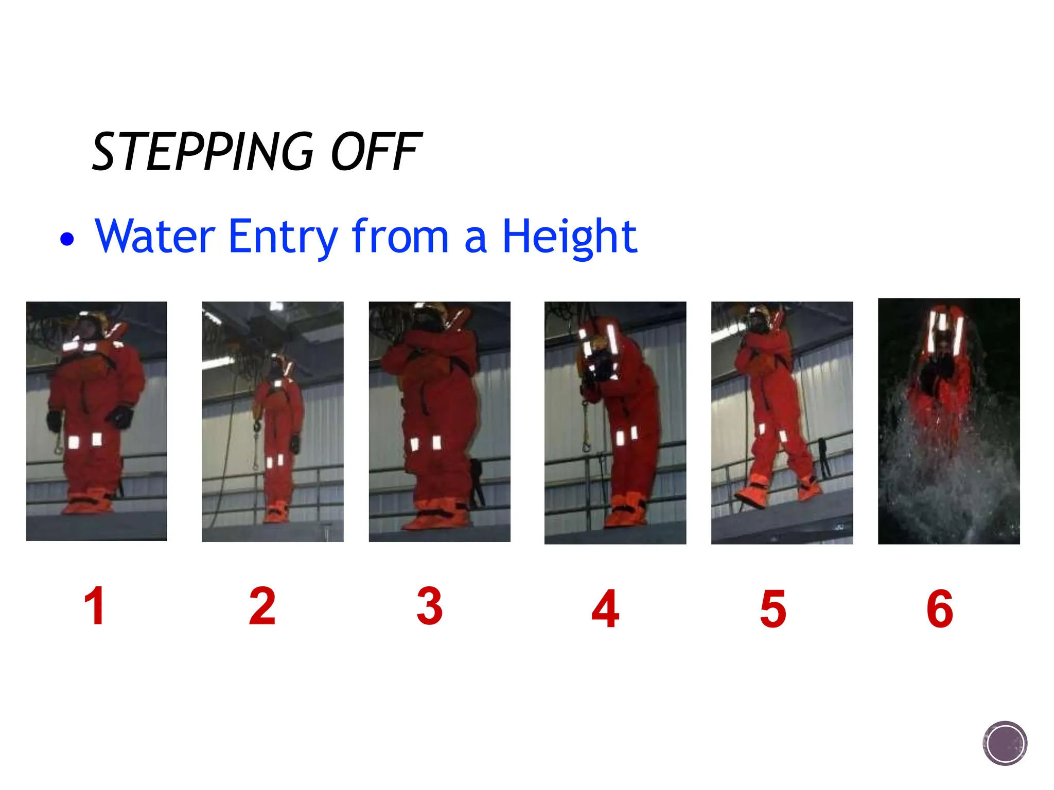 1 2 3 4 5 6
STEPPING OFF
• Water Entry from a Height
 