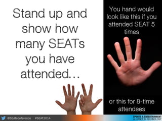 @SEATconference #SEAT2014
Stand up and
show how
many SEATs
you have
attended…
You hand would
look like this if you
attende...