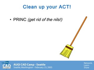 Clean up your ACT!
• PRINC (get rid of the nils!)
 