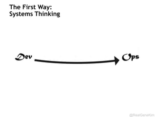 @RealGeneKim 
Who Is Doing DevOps? 
 Google, Amazon, Netflix, Etsy, Spotify, Twitter, Facebook … 
 Dynatrace, CSC, IBM, CA, SAP, HP, Microsoft, Red Hat, … 
 GE Capital, Nationwide, BNP Paribas, BNY Mellon, 
World Bank, Paychex, Intuit … 
 The Gap, Nordstrom, Macy’s, Williams-Sonoma, Target … 
 General Motors, Raytheon, LEGO, Bosche … 
 UK Government, US Department of Homeland Security … 
 Kansas State University… 
Who else? 
 