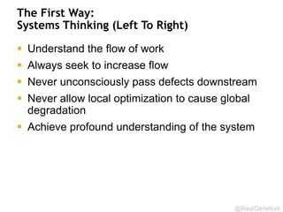 High Performers Are More Agile 
30x 8,000x 
more frequent 
deployments 
@RealGeneKim 
faster lead times 
than their peers 
Source: Puppet Labs 2013 State Of DevOps: http://puppetlabs.com/2013-state-of-devops-infographic 
 