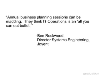 @RealGeneKim 
High Performers Are More Reliable 
2x 12x 
the change 
success rate 
faster mean time 
to recover (MTTR) 
Source: Puppet Labs 2013 State Of DevOps: http://puppetlabs.com/2013-state-of-devops-infographic 
 