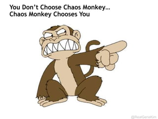 Top Predictors Of IT Performance (2014) 
 Version control of all production artifacts 
 Continuous integration and deployment 
 Automated acceptance testing 
 Peer-review of production changes (vs. external 
change approval) 
 High trust culture 
 Proactive monitoring of the production environment 
 Win-win relationship between Dev and Ops 
@RealGeneKim 
Source: Puppet Labs 2014 State Of DevOps 
 