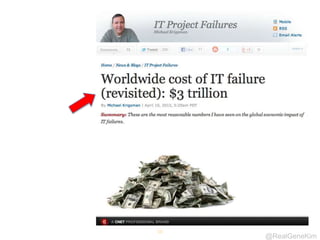 @RealGeneKim 
Pervasive Production Telemetry 
“Having a 
developer add a 
monitoring metric 
shouldn’t feel like 
a schema 
change.” 
– John Allspaw, 
SVP Tech Ops, 
Etsy 
 