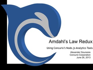 Amdahl’s Law Redux
Alexander Gounares
Concurix Corporation
June 26, 2013
Using Concurix’s Node.js Analytics Tools
 