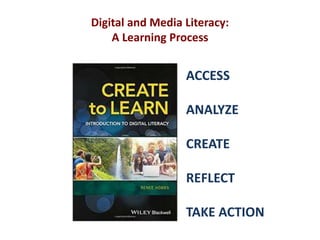 Digital and Media Literacy:
A Learning Process
ACCESS
ANALYZE
CREATE
REFLECT
TAKE ACTION
 