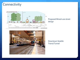 Proposed Mixed-use street
design
Downtown Seattle
TransitTunnel
Connectivity
 