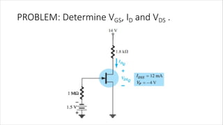 PROBLEM: Determine VGS, ID and VDS .