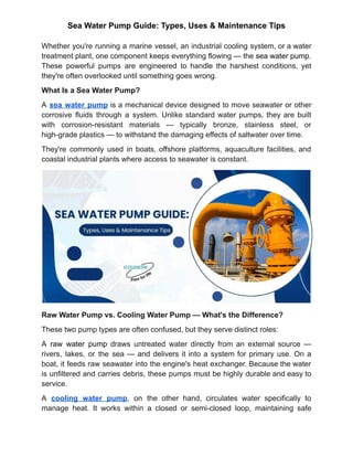Sea Water Pump Guide: Types, Uses & Maintenance Tips | PDF