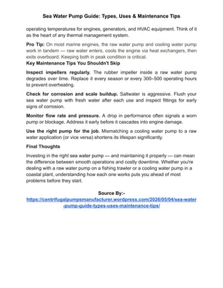 Sea Water Pump Guide: Types, Uses & Maintenance Tips | PDF