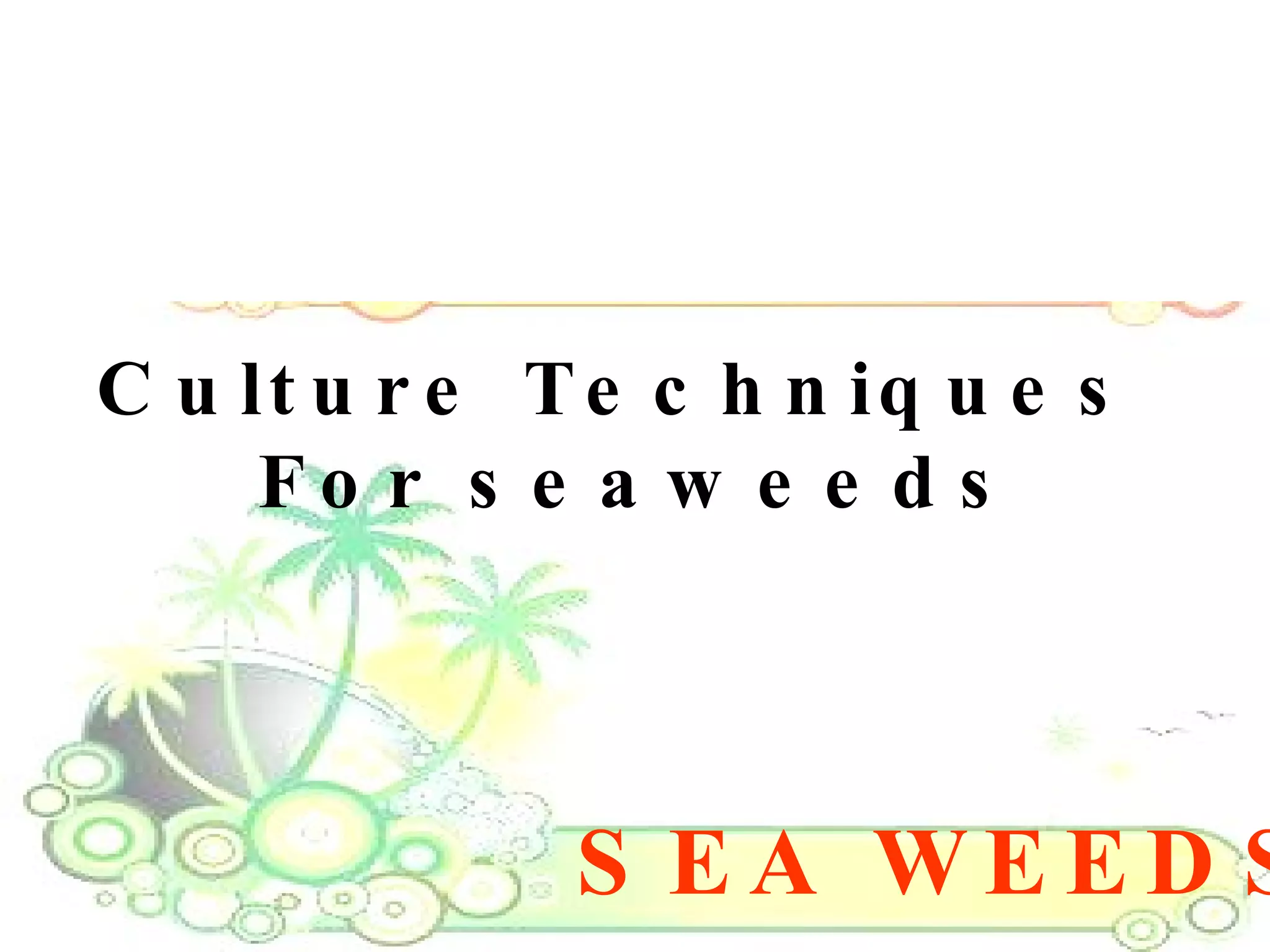 SEA WEEDS Culture Techniques   For seaweeds 