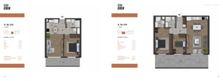 SEBA CASA — KAĞITHANE
23
22
A BLOK
1. KAT
DAİRE 5 (2+1)
22
TOPLAM BRÜT ALAN 71,75 m2
TOPLAM TERAS DAHİL BRÜT ALAN 86,53 m2
GENEL BRÜT ALAN 102,03 m2
Hol 7,04 m2
Salon + Mutfak 27,12 m2
Banyo 3,80 m2
Yatak Odası 8,35 m2
Ebeveyn Yatak Odası 14,36 m2
Ebeveyn Banyo 3,15 m2
Teras 14,78 m2
A BLOK
1. KAT
DAİRE 4 (1+1)
Hol 5,44 m2
Salon 12,74 m2
Mutfak 5,70 m2
Banyo 3,62 m2
Yatak Odası 11,63 m2
Teras 9,21 m2
TOPLAM BRÜT ALAN 45,34 m2
TOPLAM TERAS DAHİL BRÜT ALAN 54,55 m2
GENEL BRÜT ALAN 64,32 m2
 