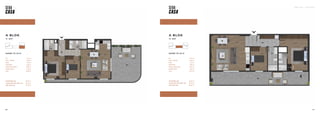 SEBA CASA — KAĞITHANE
101
100
DAİRE 73 (2+1)
100
Hol 8,48 m2
Salon + Mutfak 29,55 m2
Banyo 5,13 m2
Yatak Odası 8,85 m2
Ebeveyn Yatak Odası 18,24 m2
Ebeveyn Banyo 3,30 m2
Teras 29,17 m2
TOPLAM BRÜT ALAN 83,62 m2
TOPLAM TERAS DAHİL BRÜT ALAN 112,79 m2
GENEL BRÜT ALAN 135,55 m2
DAİRE 72 (2+1)
Hol 7,43 m2
Salon + Mutfak 31,30 m2
Banyo 4,65 m2
Yatak Odası 9,85 m2
Ebeveyn Yatak Odası 16,88 m2
Ebeveyn Banyo 4,08 m2
Teras 39,69 m2
TOPLAM BRÜT ALAN 82,64 m2
TOPLAM TERAS DAHİL BRÜT ALAN 122,33 m2
GENEL BRÜT ALAN 147,01 m2
A BLOK
11. KAT
A BLOK
11. KAT
 