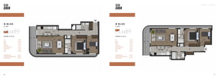 SEBA CASA — KAĞITHANE
121
120
B BLOK
2. KAT
DAİRE 14 (2+1)
TOPLAM BRÜT ALAN 87,30 m2
TOPLAM TERAS DAHİL BRÜT ALAN 97,75 m2
GENEL BRÜT ALAN 117,57 m2
Hol 9,62 m2
Salon 22,60 m2
Mutfak 8,90 m2
Banyo 4,25 m2
Yatak Odası 8,89 m2
Ebeveyn Yatak Odası 12,73 m2
Ebeveyn Banyo 3,96 m2
Balkon 5,94 m2
Teras 10,45 m2
B BLOK
2. KAT
DAİRE 13 (2+1)
TOPLAM BRÜT ALAN 91,57 m2
TOPLAM TERAS DAHİL BRÜT ALAN 101,66 m2
GENEL BRÜT ALAN 122,27 m2
Hol 13,28 m2
Salon 22,60 m2
Mutfak 9,20 m2
Banyo 3,85 m2
Yatak Odası 9,74 m2
Ebeveyn Yatak Odası 12,52 m2
Ebeveyn Banyo 3,96 m2
Balkon 5,88 m2
Teras 10,09 m2
 