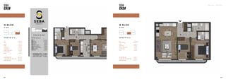 SEBA CASA — KAĞITHANE
165
164
DAİRE 49 (2+1)
164
Hol 7,51 m2
Salon + Mutfak 26,72 m2
Banyo 4,95 m2
Yatak Odası 9,64 m2
Ebeveyn Yatak Odası 13,05 m2
Ebeveyn Banyo 3,30 m2
Teras 4,63 m2
TOPLAM BRÜT ALAN 73,90 m2
TOPLAM TERAS DAHİL BRÜT ALAN 78,53 m2
GENEL BRÜT ALAN 94,12 m2
DAİRE 48 (3+1)
Hol 12,41 m2
Salon 25,10 m2
Mutfak 9,25 m2
Banyo 4,65 m2
Yatak Odası 1 10,82 m2
Yatak Odası 2 9,85 m2
Ebeveyn Yatak Odası 14,40 m2
Ebeveyn Banyo 4,58 m2
Teras 21,30 m2
TOPLAM BRÜT ALAN 104,69 m2
TOPLAM TERAS DAHİL BRÜT ALAN 125,99 m2
GENEL BRÜT ALAN 151,00 m2
B BLOK
8. KAT
B BLOK
8. KAT
 