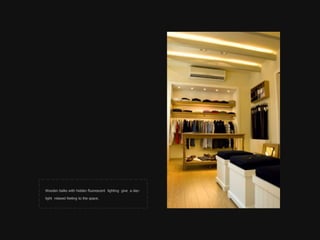 Wooden balks with hidden fluorescent  lighting  give  a day-light  relaxed feeling to the space.