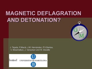 MAGNETIC DEFLAGRATION
AND DETONATION?



 J. Tejada, F.Macià, J.M. Hernández, P.V.Santos,
  V. Moschalkov, J. Vanacken and W. Decelle
 