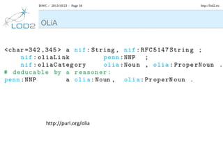 ISWC – 2013/10/23 – Page 34

OLiA

http://purl.org/olia

http://lod2.eu

 