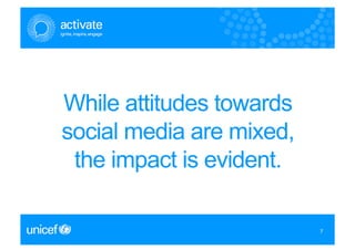 While attitudes towards
social media are mixed,
 the impact is evident.

                          7
                          7
 