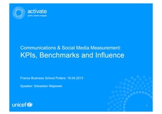 Communications & Social Media Measurement:
KPIs, Benchmarks and Influence


France Business School Poiters: 16.04.2013

Speaker: Sebastian Majewski




                                             1
                                             1
 