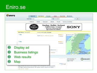 Eniro.se Display ad Business listings Web results Map 