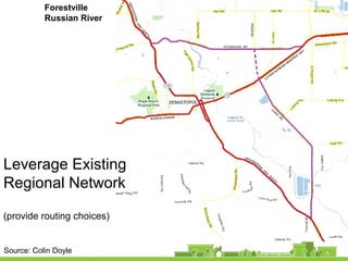 Leverage Existing
Regional Network
(provide routing choices)
Forestville
Russian River
Source: Colin Doyle
 