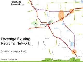 Leverage Existing
Regional Network
(provide routing choices)
Forestville
Russian River
Source: Colin Doyle
 