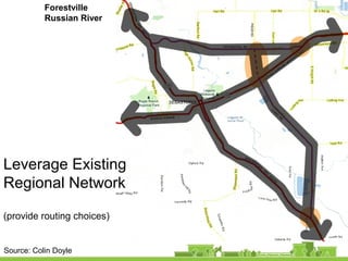 Leverage Existing
Regional Network
(provide routing choices)
Forestville
Russian River
Source: Colin Doyle
 