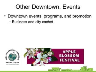 Other Downtown: Events
• Downtown events, programs, and promotion
– Business and city cachet
 