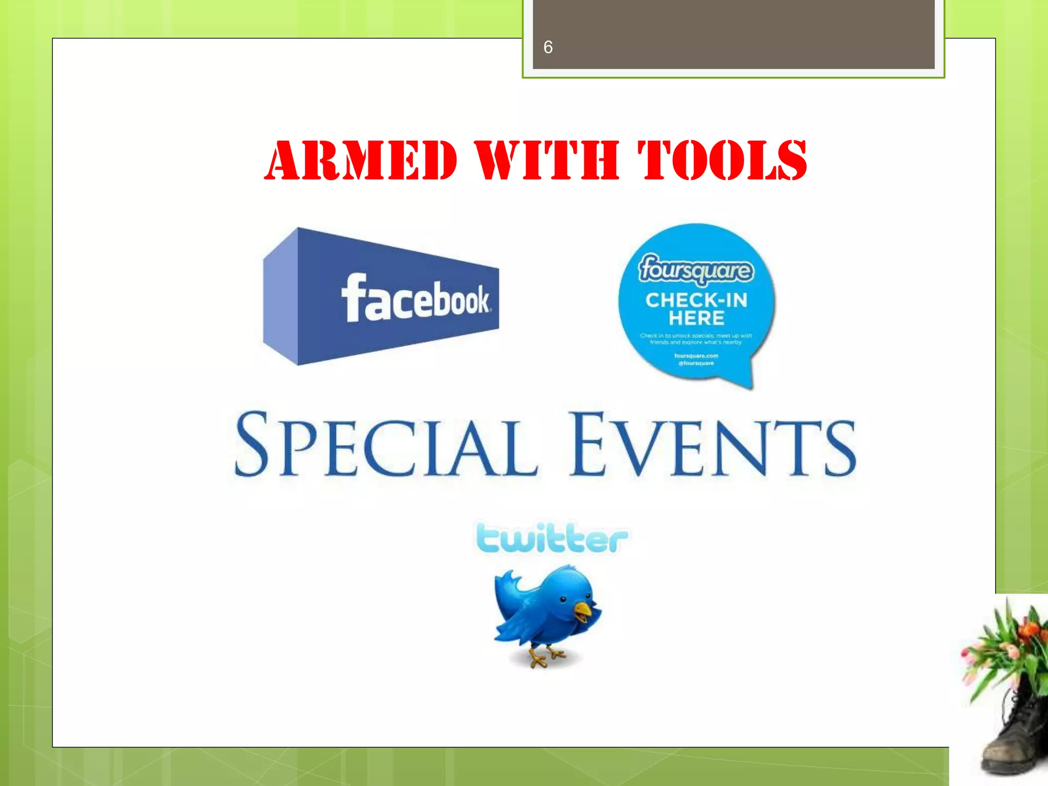 6




Armed with Tools
 