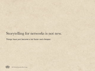 Storytelling for networks is not new.
Things have just become a lot faster and cheaper.




      2012 Social Enterprise B...