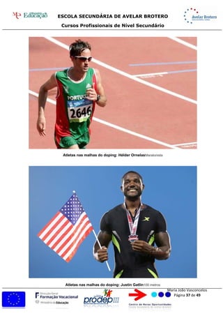 ESCOLA SECUNDÁRIA DE AVELAR BROTERO
Cursos Profissionais de Nível Secundário
Maria João Vasconcelos
Página 37 de 49
Atletas nas malhas do doping: Hélder OrnelasMaratonista
Atletas nas malhas do doping: Justin Gatlin100 metros
 