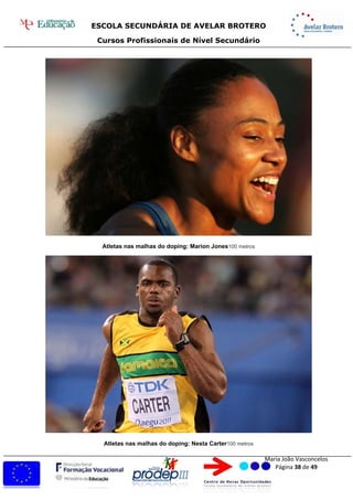 ESCOLA SECUNDÁRIA DE AVELAR BROTERO
Cursos Profissionais de Nível Secundário
Maria João Vasconcelos
Página 38 de 49
Atletas nas malhas do doping: Marion Jones100 metros
Atletas nas malhas do doping: Nesta Carter100 metros
 