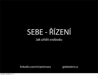 SEBE - ŘÍZENÍ
                                      Jak uřídit svobodu




                          linkedin.com/in/petrmara         gtdskoleni.cz

Monday, November 14, 11
 