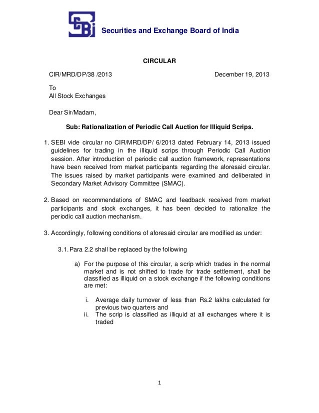 Rationalization of Periodic Call Auction for Illiquid Scrips. SEBI