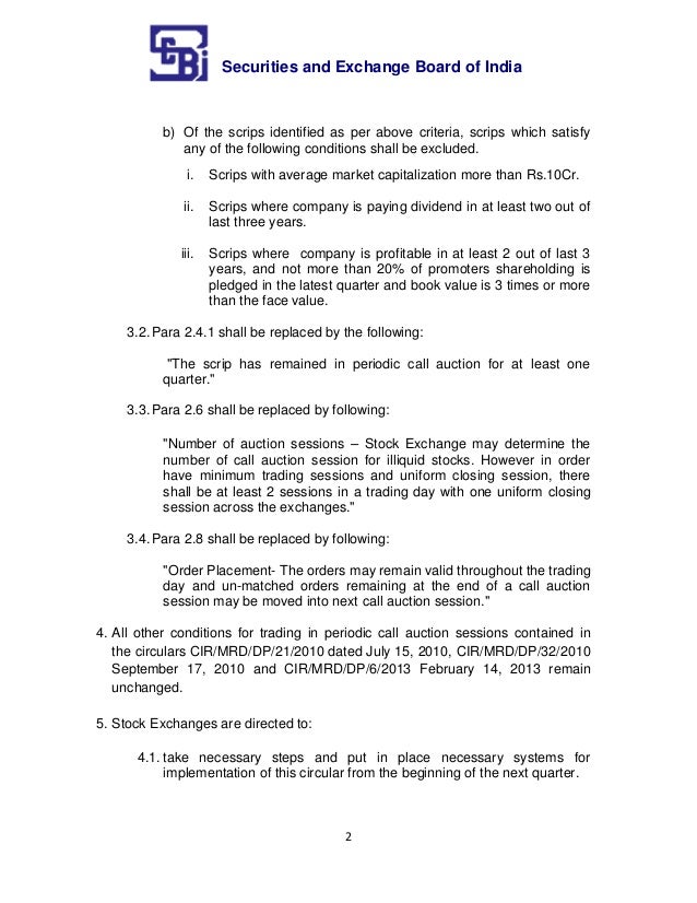 Rationalization of Periodic Call Auction for Illiquid Scrips. SEBI